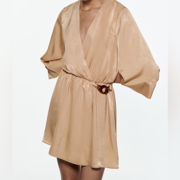 Zara Satin Playsuit with Buckle in Camel Size Large - Picture 1 of 12